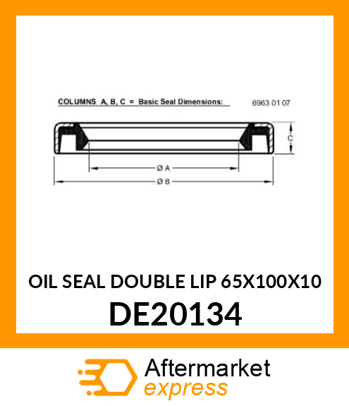 OIL SEAL DOUBLE LIP 65X100X10 DE20134