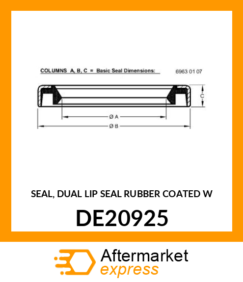 SEAL, DUAL LIP SEAL RUBBER COATED W DE20925