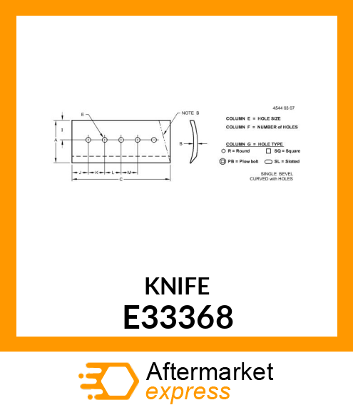 KNIFE, STATIONARY SIDE E33368