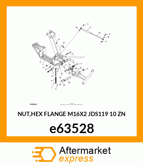 NUT,HEX FLANGE M16X2 JDS119 10 ZN e63528