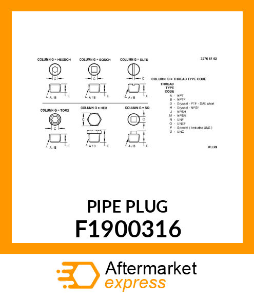 PIPE PLUG F1900316