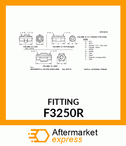 FITTING, HEX NIPPLE F3250R