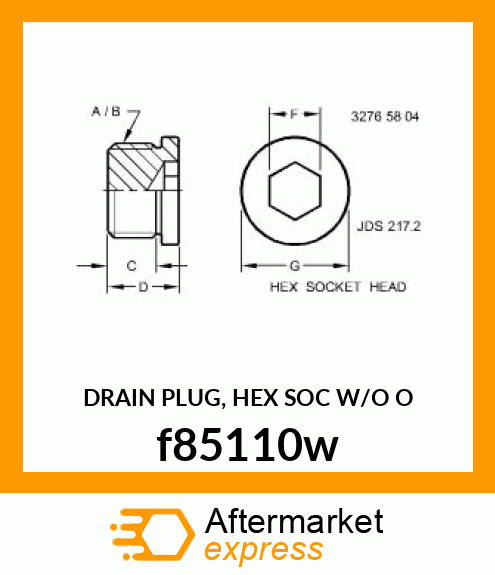 DRAIN PLUG, HEX SOC W/O O f85110w