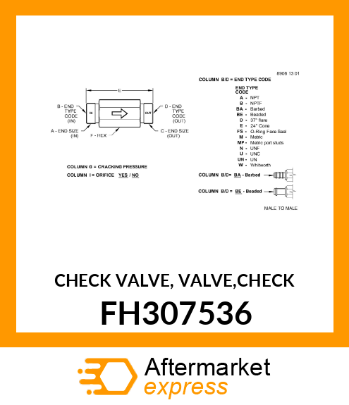 CHECK VALVE, VALVE,CHECK FH307536