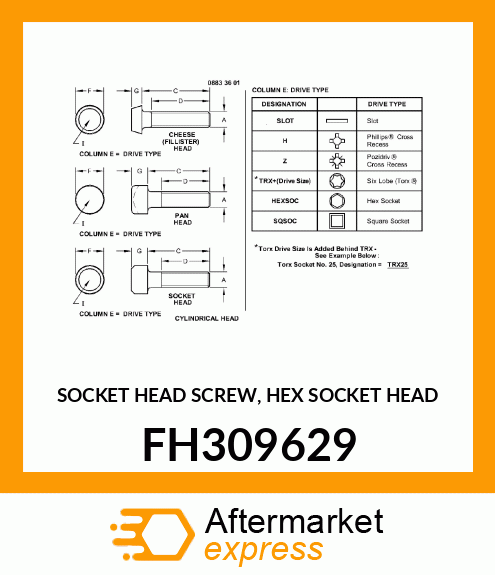 SOCKET HEAD SCREW, HEX SOCKET HEAD FH309629