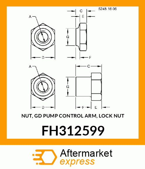 NUT, GD PUMP CONTROL ARM, LOCK NUT FH312599