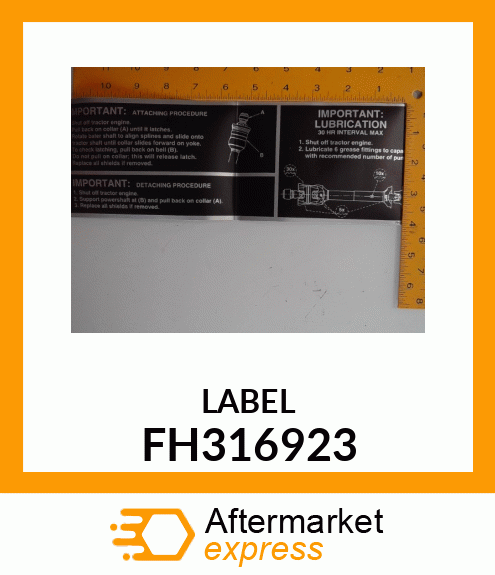 Label - LABEL, (HOOKUP AND LUBRICATION) FH316923