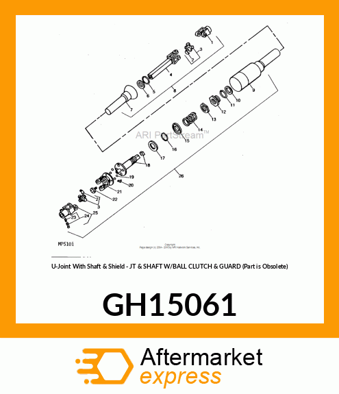 U-Joint With Shaft & Shield - JT & SHAFT W/BALL CLUTCH & GUARD (Part is Obsolete) GH15061