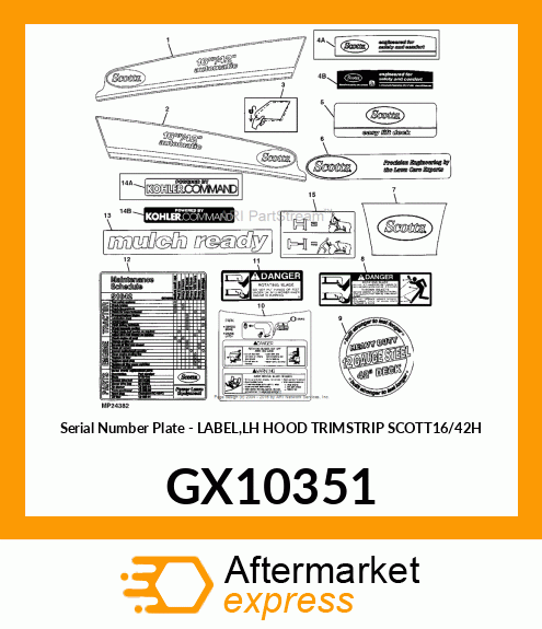 Serial Number Plate - LABEL,LH HOOD TRIMSTRIP SCOTT16/42H GX10351