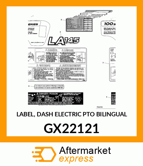 LABEL, DASH ELECTRIC PTO BILINGUAL GX22121