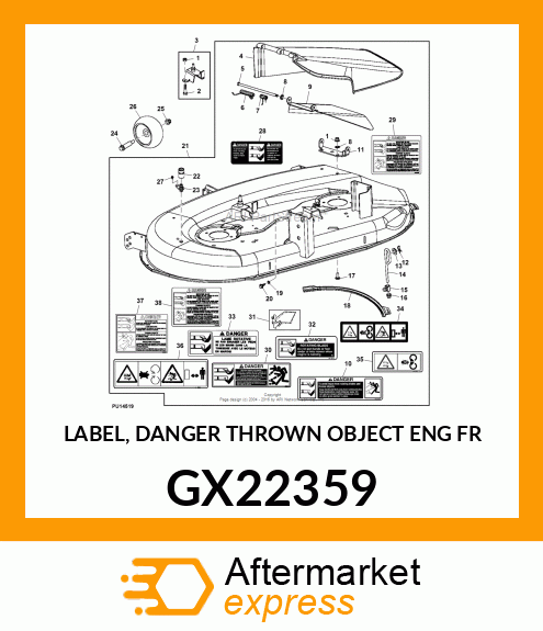 LABEL, DANGER THROWN OBJECT ENG FR GX22359