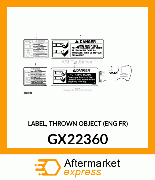 LABEL, THROWN OBJECT (ENG FR) GX22360