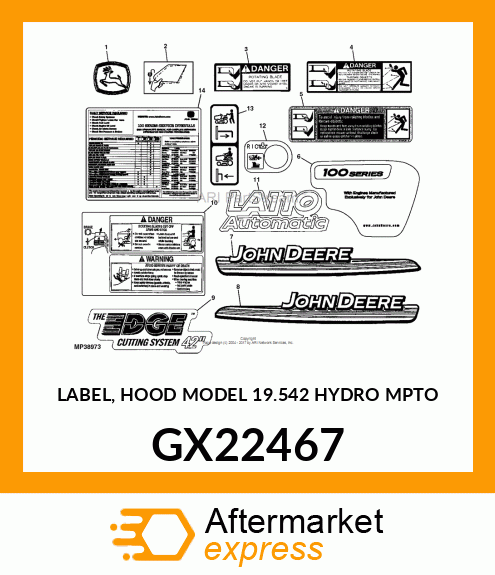 LABEL, HOOD MODEL 19.542 HYDRO MPTO GX22467