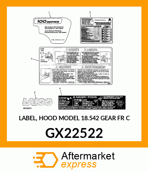 LABEL, HOOD MODEL 18.542 GEAR FR C GX22522