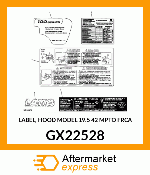 LABEL, HOOD MODEL 19.5 42 MPTO FRCA GX22528