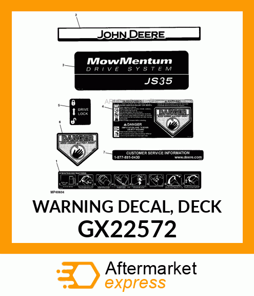 WARNING DECAL, DECK GX22572