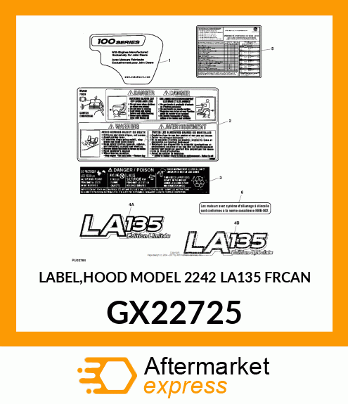 LABEL,HOOD MODEL 2242 LA135 FRCAN GX22725