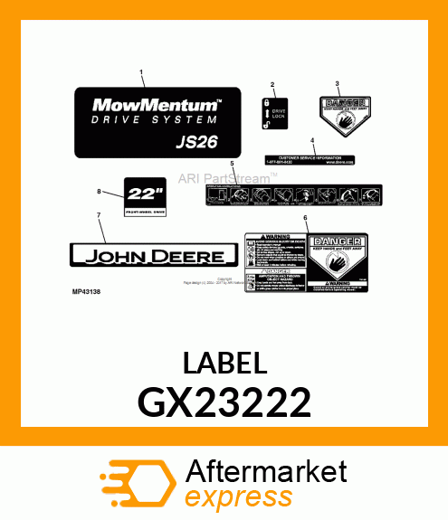 DECAL, OPERATION,JD GX23222