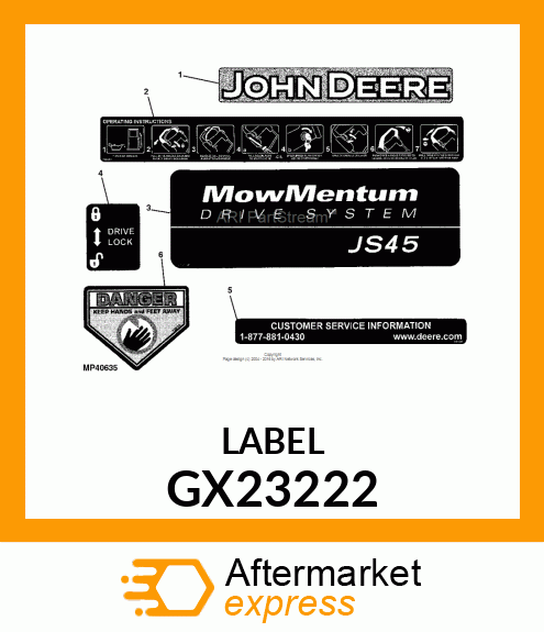 DECAL, OPERATION,JD GX23222