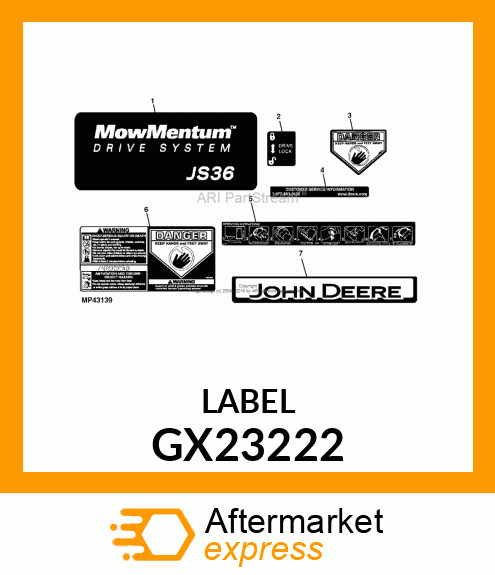 DECAL, OPERATION,JD GX23222