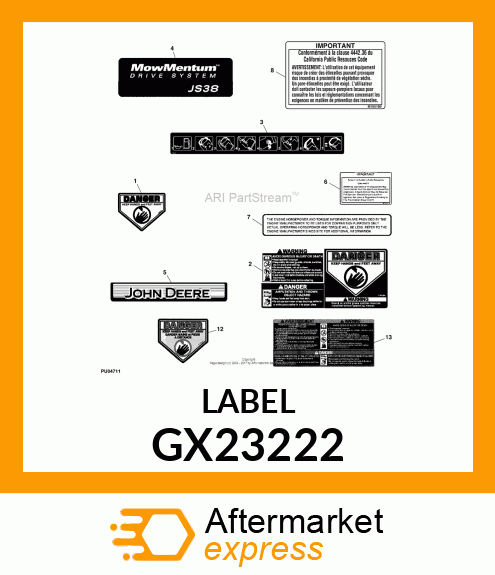 DECAL, OPERATION,JD GX23222