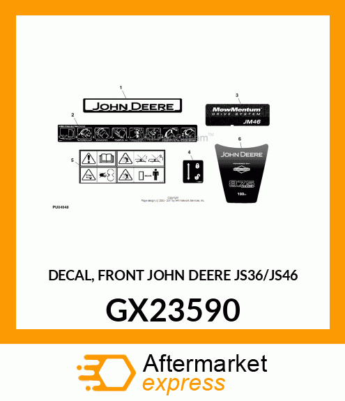 DECAL, FRONT JOHN DEERE JS36/JS46 GX23590