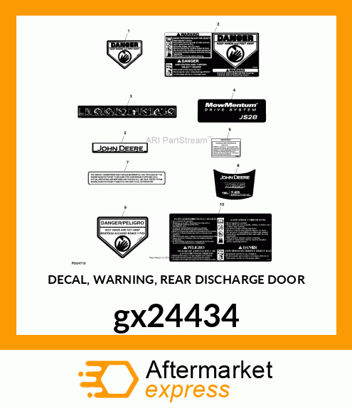 DECAL, WARNING, REAR DISCHARGE DOOR gx24434