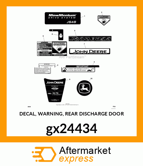 DECAL, WARNING, REAR DISCHARGE DOOR gx24434