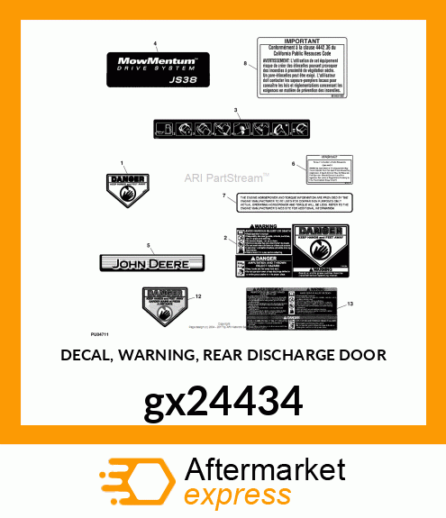 DECAL, WARNING, REAR DISCHARGE DOOR gx24434