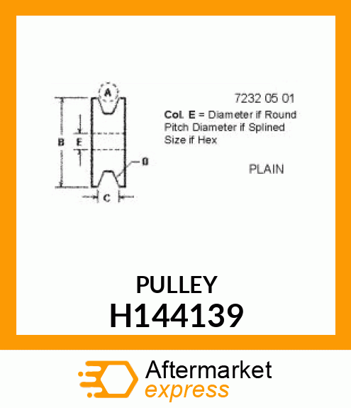 SHEAVE, SINGLE GROOVE ALT PULLEY H144139