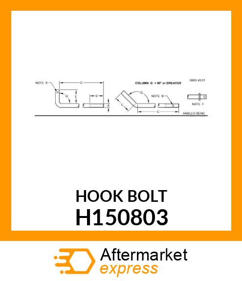 HOOK BOLT, HOOK BOLT TAILINGS ELEV. H150803