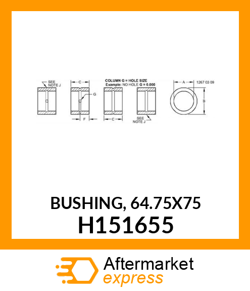 BUSHING, 64.75X75 H151655