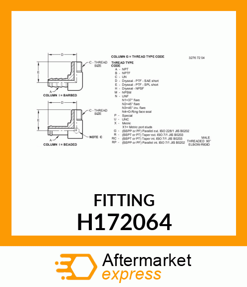 ELBOW FITTING, BEADED BARBED 90, 1/ H172064