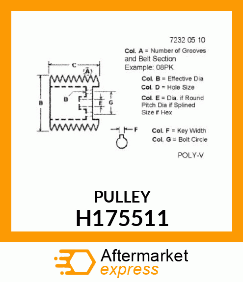 PULLEY, ALTERNATOR (135/185AMP) H175511