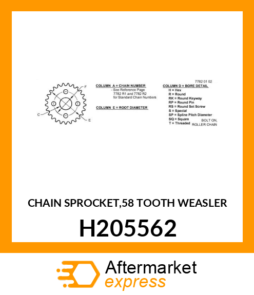 CHAIN SPROCKET, 58 TOOTH H205562