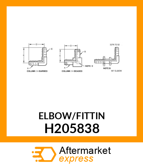 FITTING, FUEL RETRUN (90 DEG BARB) H205838