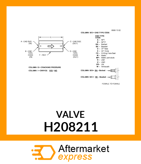 FITTING,VALVE FLOW REGULATING H208211