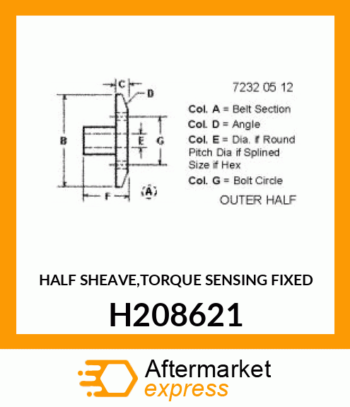 HALF SHEAVE,TORQUE SENSING FIXED H208621