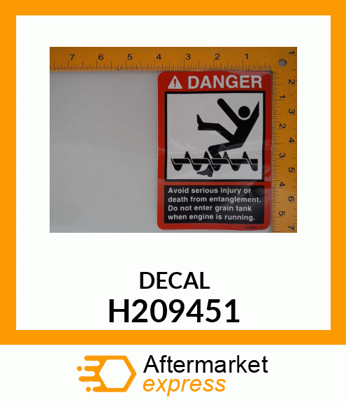 SAFETY SIGN, DANGER, GRAIN TANK H209451