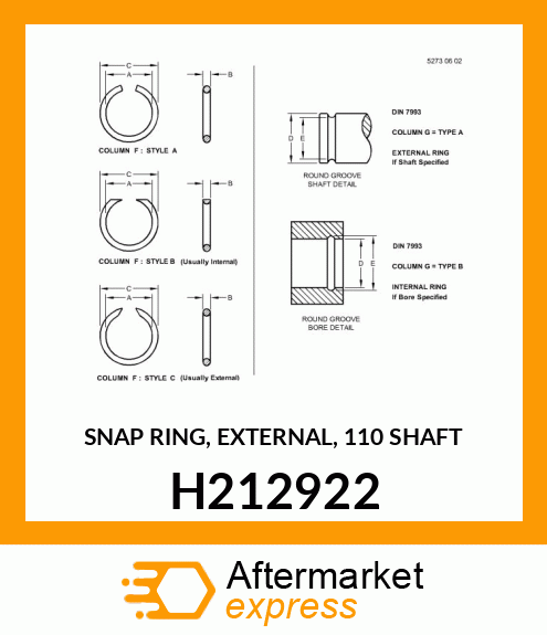 SNAP RING, EXTERNAL, 110 SHAFT H212922