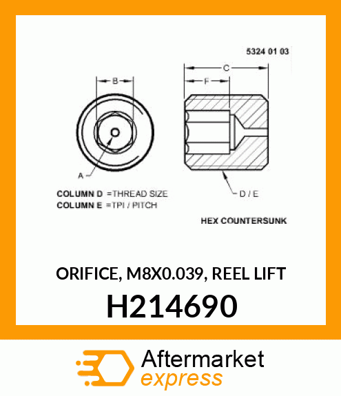 ORIFICE, M8X0.039, REEL LIFT H214690