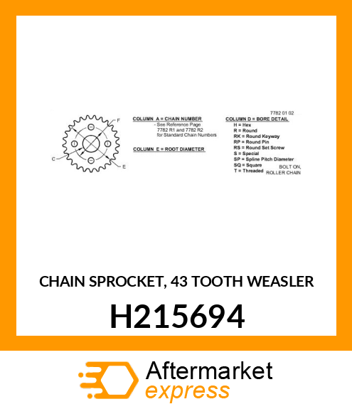 CHAIN SPROCKET, 43 TOOTH H215694