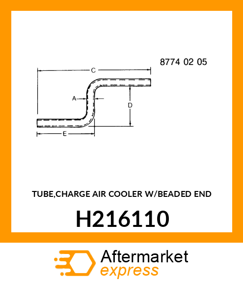 TUBE,CHARGE AIR COOLER W/BEADED END H216110