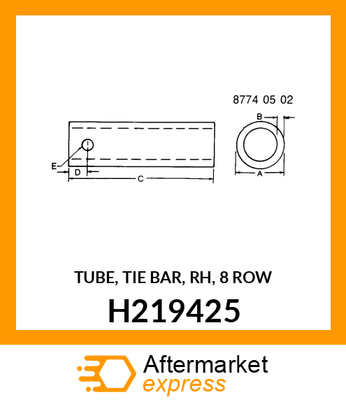 TUBE, TIE BAR, RH, 8 ROW H219425