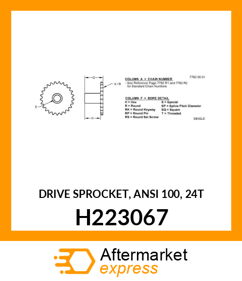 CHAIN SPROCKET, ANSI 100, 24T H223067