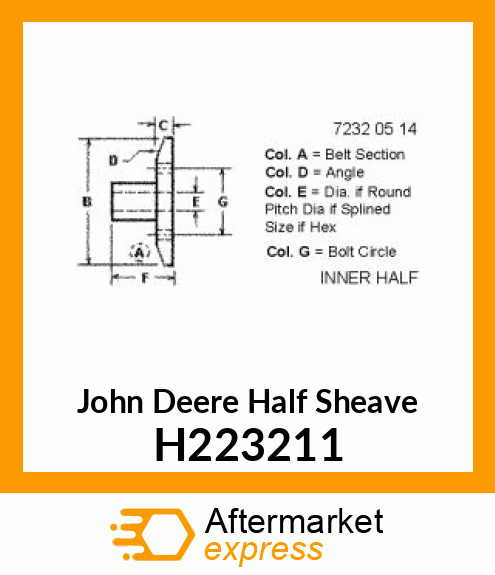 HALF SHEAVE, INNER 26 DEGREE, HI HP H223211