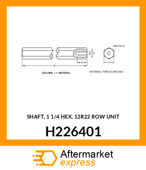SHAFT, 1 1/4 HEX, 12R22 ROW UNIT H226401