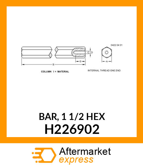 BAR, 1 1/2 HEX H226902