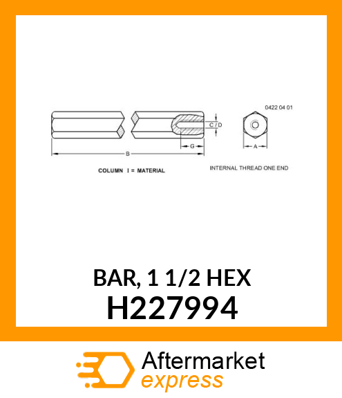 BAR, 1 1/2 HEX H227994