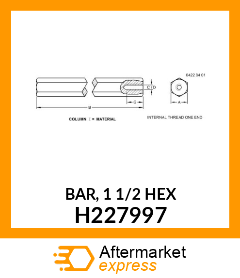 BAR, 1 1/2 HEX H227997
